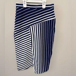Faith and Joy Navy and White Striped Asymmetric Pencil Skirt